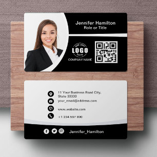 Professional Black and White Logo QR Code Photo Business Card