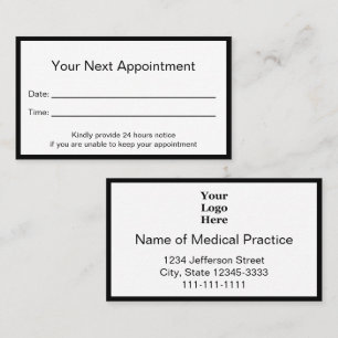 Professional Black and White Medical Practice Appointment Card