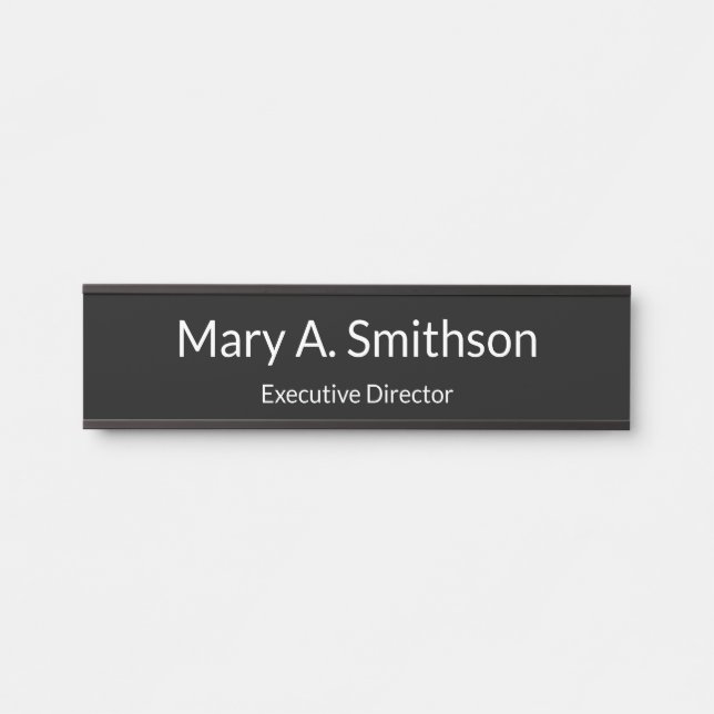 Professional Black and White Name Job Title Office Door Sign (Front)