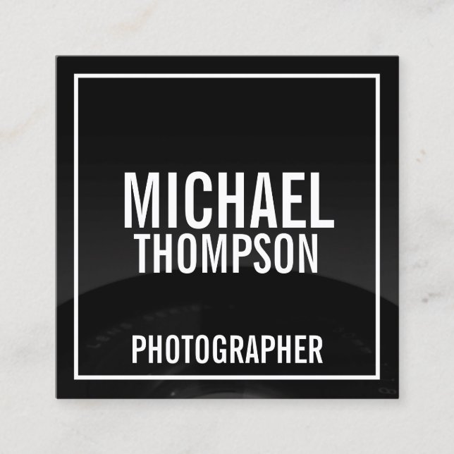 Professional Black and White Photography Square Business Card (Front)