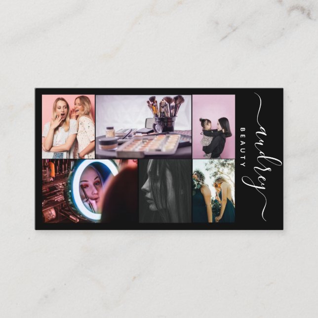 Professional Black and White Signature 6 Photos Business Card (Front)