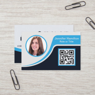 Professional Black Blue add your Logo QR Code Squa Business Card