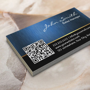 Professional Black & Blue QR Code Business Card