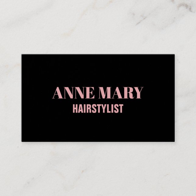 Professional Black Blush Pink Hair Stylist Modern Business Card (Front)
