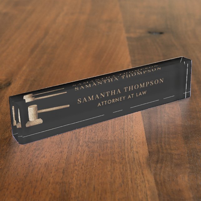 Professional Black & Brown Lawyer Attorney Gavel Nameplate (Side)