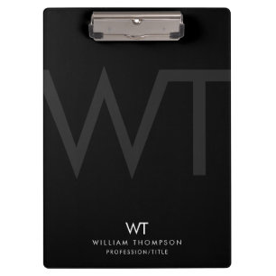 Professional Black Business Monogram Initials  Clipboard