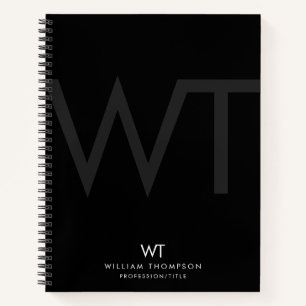 Professional Black Business Monogram Initials Notebook