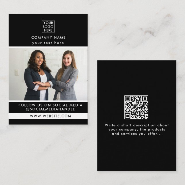 Professional Black Business Promotional Photo  Business Card (Front/Back)