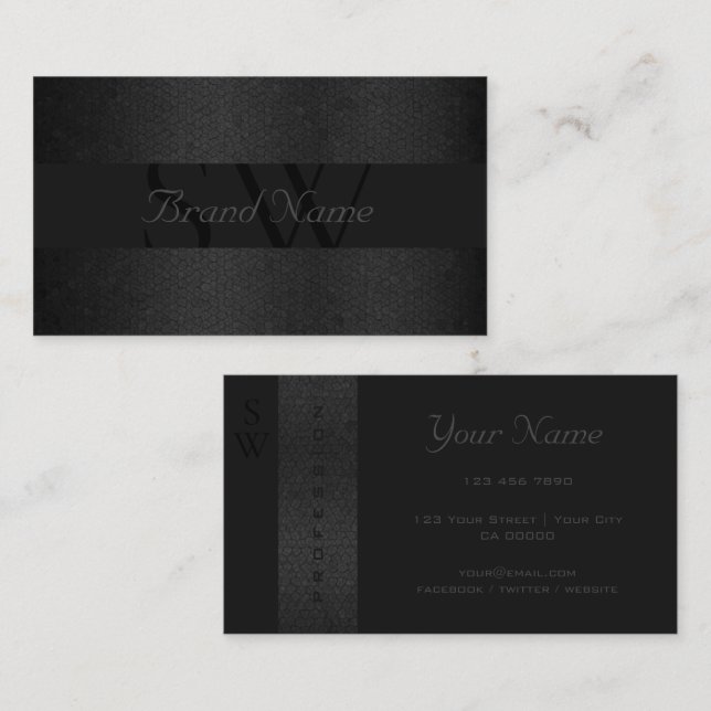 Professional Black Dark Grey Colours with Monogram Business Card (Front/Back)