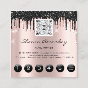 Professional Black Drips 6 Punches QRCodeLogo Rose Square Business Card