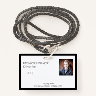 Professional Black Employee ID Badge with Barcode