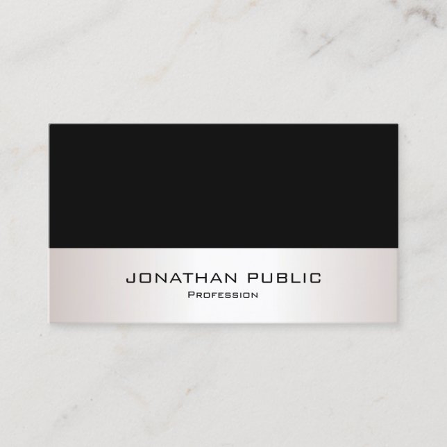 Professional Black Faux Silver Modern Simple Business Card (Front)