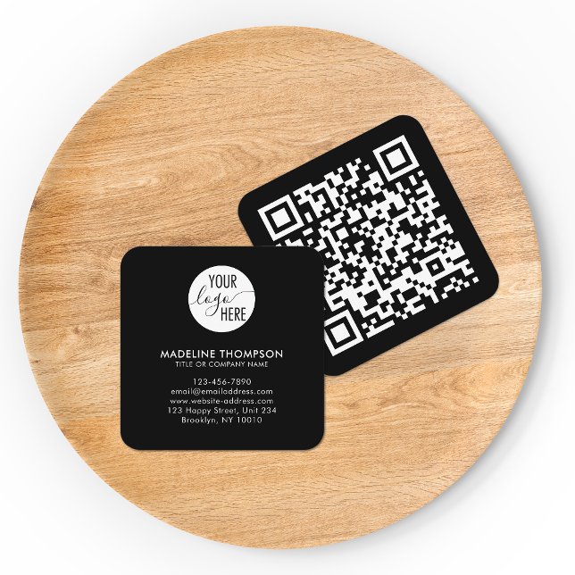 Professional Black Generic Company Logo QR Code Square Business Card (Creator Uploaded)