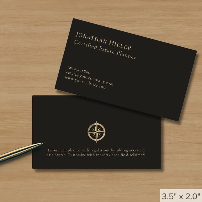 Professional Black Gold Compass Logo Business Card (Creator Uploaded)