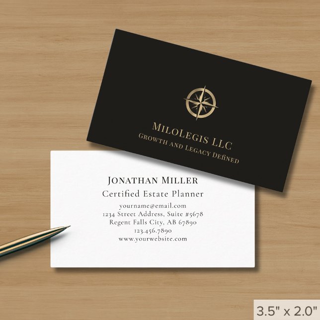 Professional Black Gold Compass Logo Business Card (Creator Uploaded)