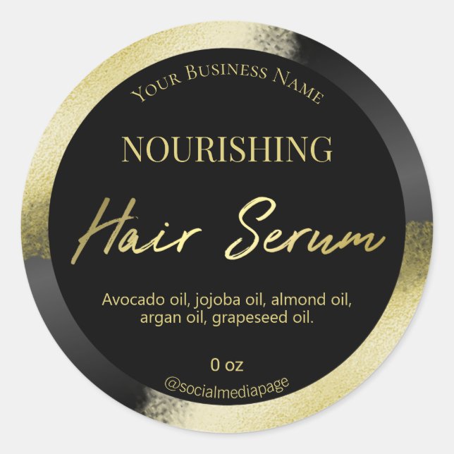 Professional Black Gold Ink Hair Serum Labels (Front)