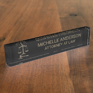 Professional Black Gold Lawyer Attorney Nameplate
