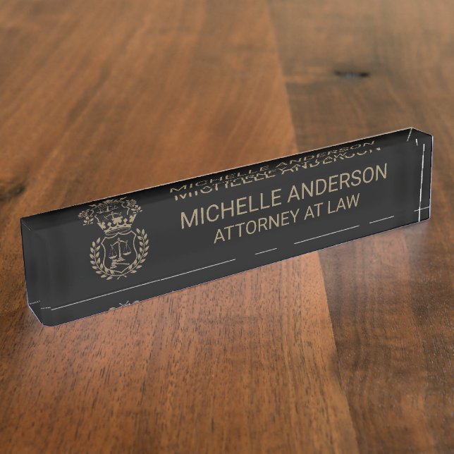 Professional Black Gold Lawyer Attorney Nameplate (Side)