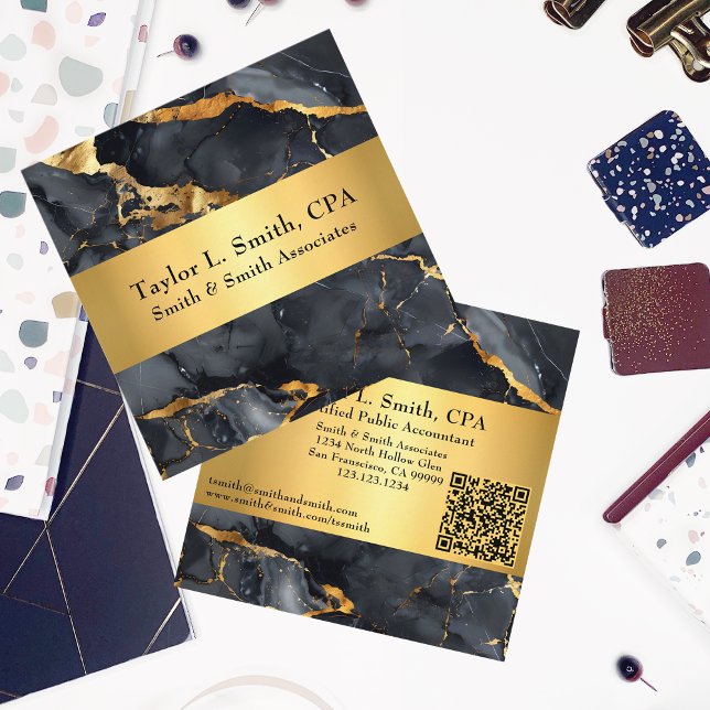 Professional Black & Gold Marbled CPA/Template  Square Business Card (Creator Uploaded)