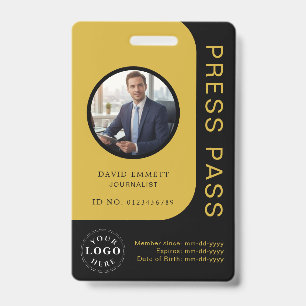Professional Black Gold Media Press Pass ID Badge