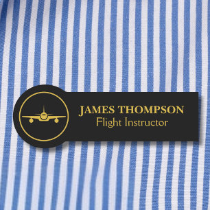 Professional Black Gold Modern Aviation employee Name Tag