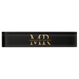 Professional Black Gold Monogram Name Initials Nameplate