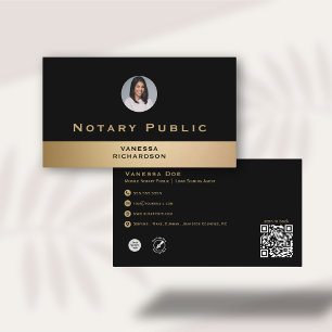 Professional Black Gold Photo Notary Business QR Business Card