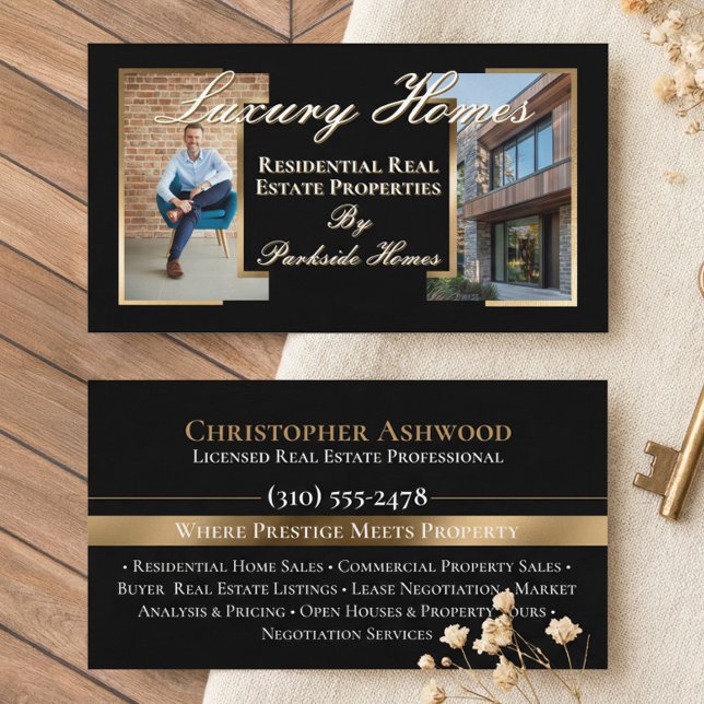 Professional Black Gold Real Estate Agent Photo  Business Card (Professional Black Gold Real Estate Agent Photo Business Card)