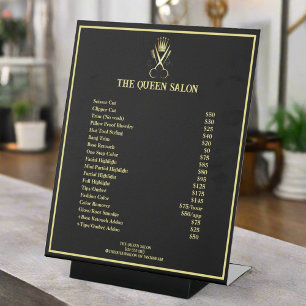 Professional Black & Gold Scissor Price List   Pedestal Sign