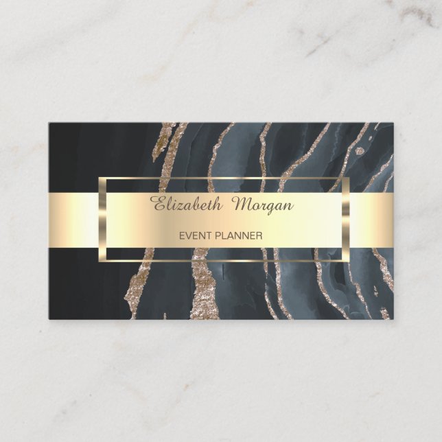 Professional Black Gold Stripe Marble  Business Card (Front)