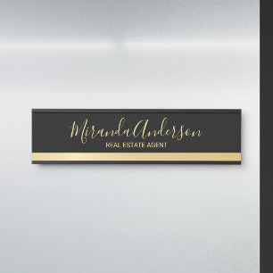 Professional Black & Gold with Modern Script Name Door Sign