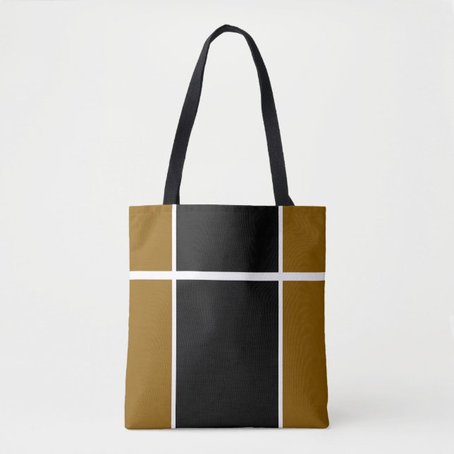 Professional Black Golden Brown Racing Stripes Tote Bag (Front)