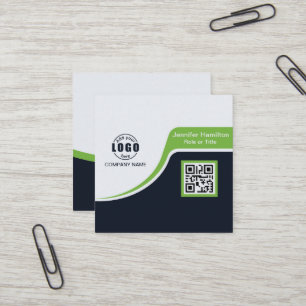 Professional Black Green add your Logo QR Code Bus Square Business Card