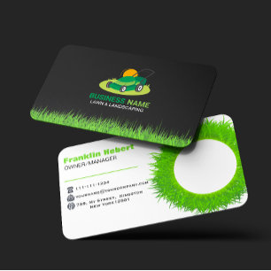Professional Black Green Lawn Care & Landscaping Business Card