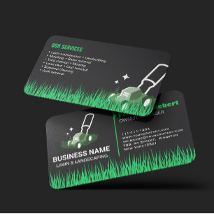 Professional Black Green Lawn Care & Landscaping Business Card