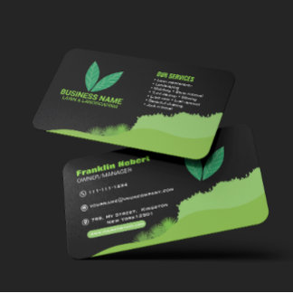 Professional Black Green Lawn Care & Landscaping Business Card
