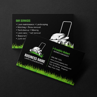 Professional Black Green Lawn Care & Landscaping Business Card