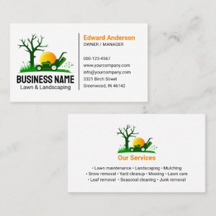 Professional Black Green Lawn Care Landscaping Business Card