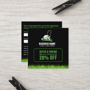 Professional Black Green Lawn Care & Landscaping Referral Card