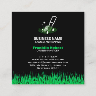 Professional Black Green Lawn Care & Landscaping  Square Business Card
