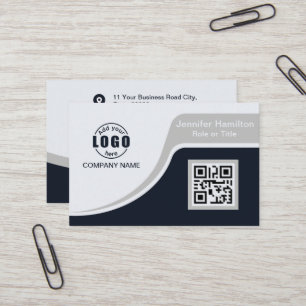 Professional Black Grey add your Logo QR Code Busi Business Card