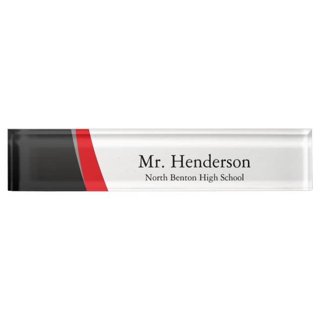 Professional Black Grey and Red Teacher Nameplate (Front)