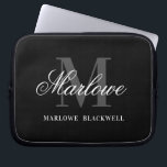 Professional Black Grey Monogram Script Laptop Sleeve<br><div class="desc">Professional Stylish Monogram Black White Grey Script Name laptop sleeve for your new home office,  administrative and professional work,  back to school,  etc.</div>