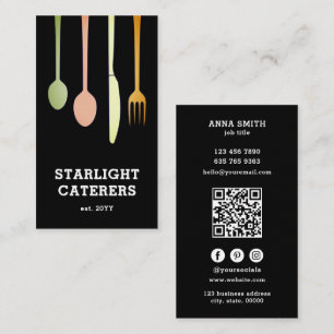 Professional Black Interior Caterer Custom QR Code Business Card