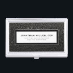 Professional Black Leather Business Card Holder<br><div class="desc">Simple modern luxury design with personalised name,  title company or custom text below in classic block typography on a black leather textured background. Personalise for your custom use.</div>