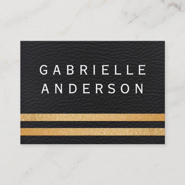 Professional Black Leather / Gold Glitter Stripes Business Card (Front)