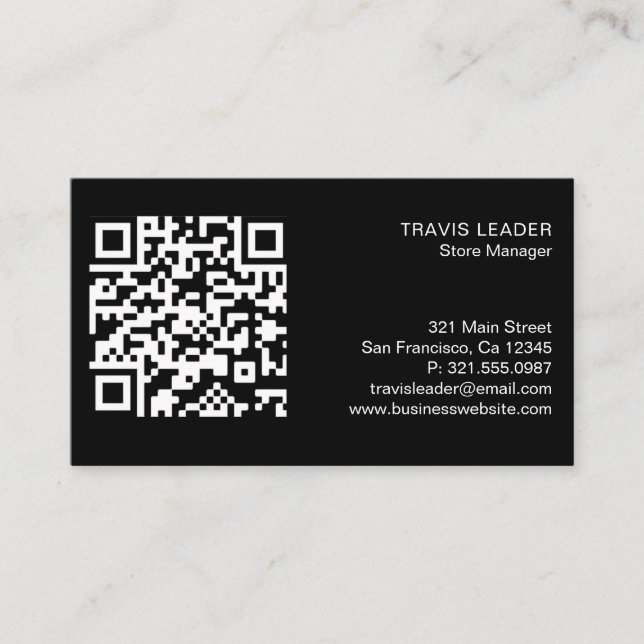 Professional Black Logo QR Code Modern Business Card (Front)