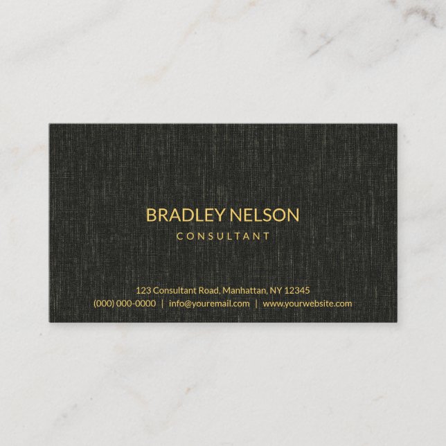 Professional Black Minimalist Faux Linen Fabric Business Card (Front)
