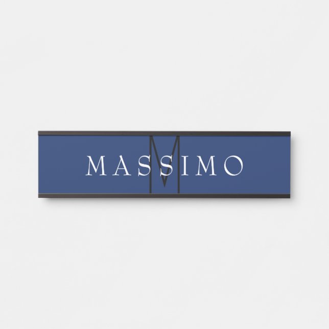 Professional Black Monogram Blue Your Name Door Sign (Front)