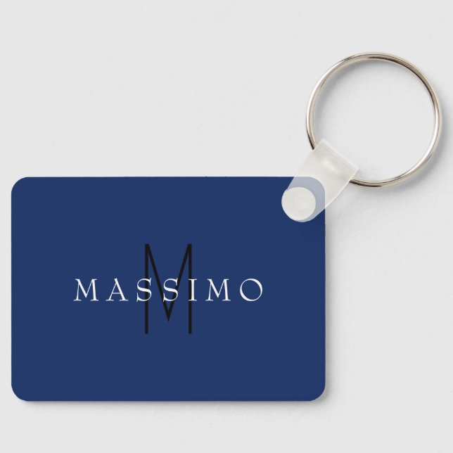 Professional Black Monogram Blue Your Name Key Ring (Front)